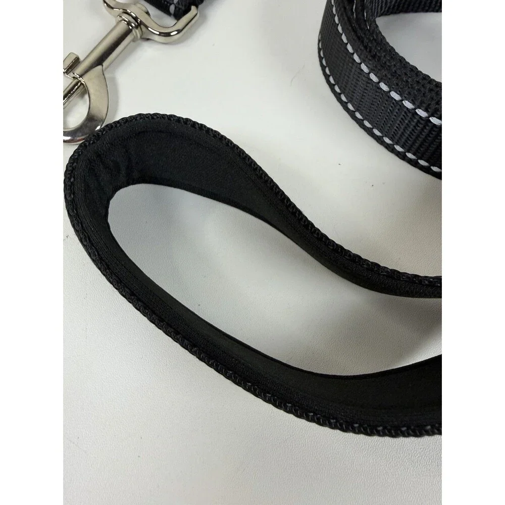 FunTags 6FT Reflective Dog Leash Black Heavy Duty Nylon Lead Padded Handle New